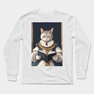 Aristocratic cat with book Long Sleeve T-Shirt